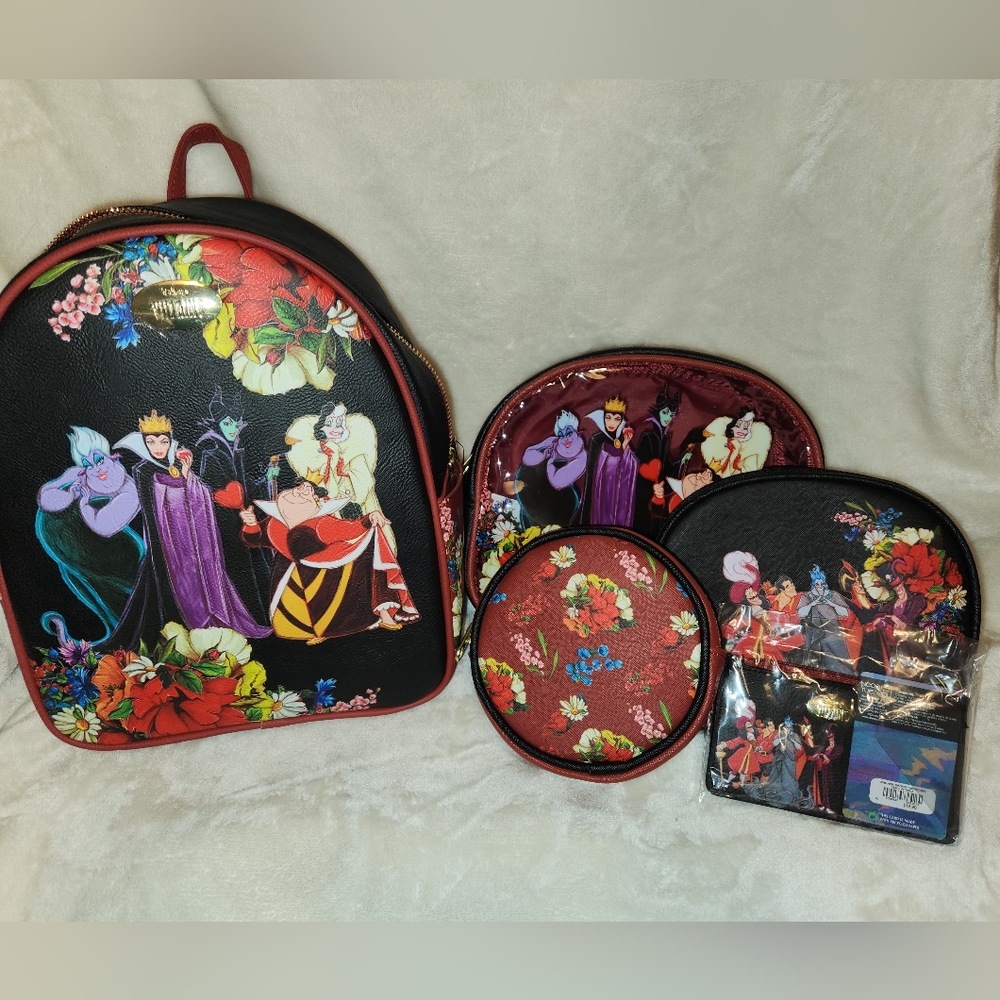 Disney Villains Group Portrait Floral Mini Backpack with accessories